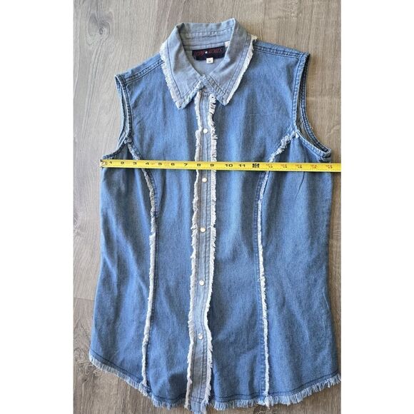 Womans Cody James Denim Sleevless Western Pearl Snap  Light Wash Size XL VTG - Picture 4 of 7